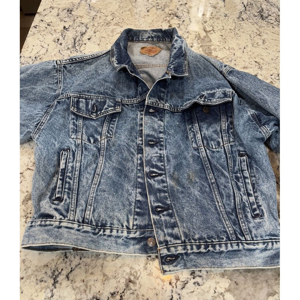 Vintage 80s Levis Denim Jean Acid Distressed Trucker Jacket USA 75068 0219 Sz Sm - Picture 10 of 16